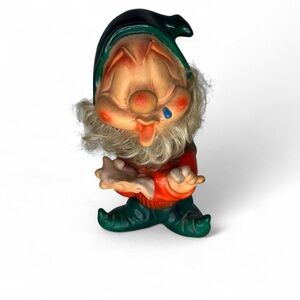 Vintage Charming Rubber Gnome Figure Doll Toy - Red and Green